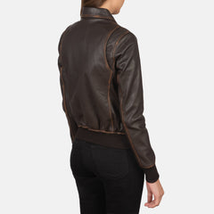 Vition Brown Leather Bomber Jacket