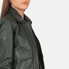 Vition Green Leather Bomber Jacket