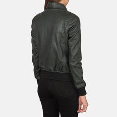 Vition Green Leather Bomber Jacket