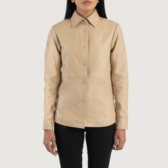 Minos Beige Leather Shirt Jacket