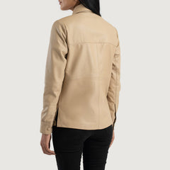 Minos Beige Leather Shirt Jacket