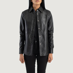 Minos Black Leather Shirt Jacket