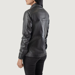 Minos Black Leather Shirt Jacket