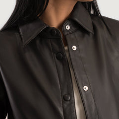 Minos Brown Leather Shirt Jacket