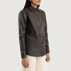 Minos Brown Leather Shirt Jacket