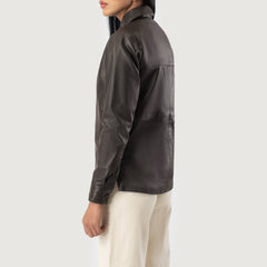 Minos Brown Leather Shirt Jacket