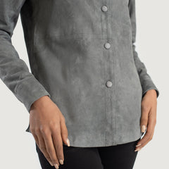 Minos Grey Leather Shirt Jacket