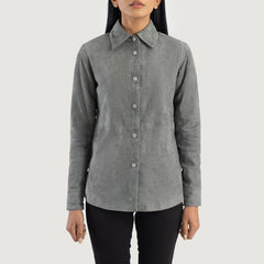 Minos Grey Leather Shirt Jacket