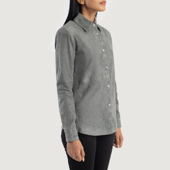 Minos Grey Leather Shirt Jacket