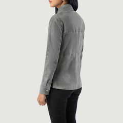 Minos Grey Leather Shirt Jacket