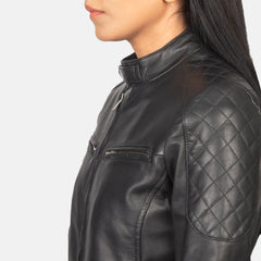 Kalian Black Leather Bomber Jacket