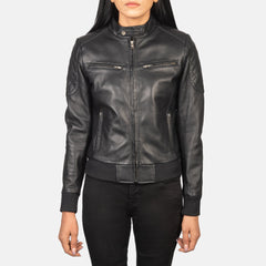 Kalian Black Leather Bomber Jacket