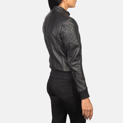 Kalian Black Leather Bomber Jacket