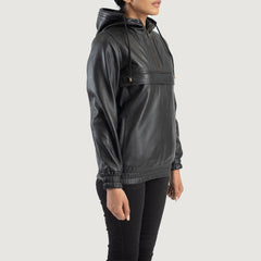 Ribet Black Leather Hooded Pullover Jacket