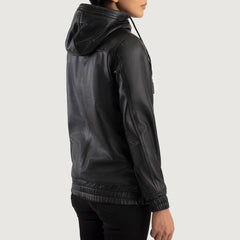 Ribet Black Leather Hooded Pullover Jacket