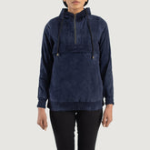 Ribet Blue Suede Hooded Pullover Jacket