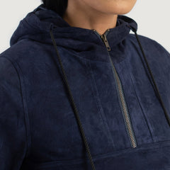 Ribet Blue Suede Hooded Pullover Jacket