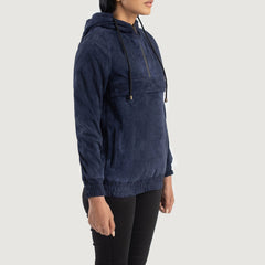 Ribet Blue Suede Hooded Pullover Jacket