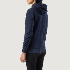Ribet Blue Suede Hooded Pullover Jacket