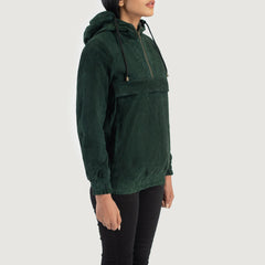 Ribet Green Suede Hooded Pullover Jacket