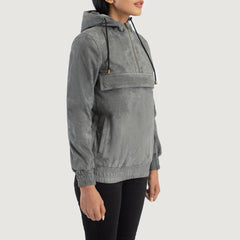 Ribet Grey Suede Hooded Pullover Jacket