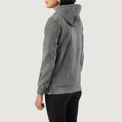 Ribet Grey Suede Hooded Pullover Jacket