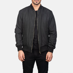 Vevet Black Leather Bomber Jacket
