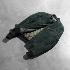 Kalian Green Suede Bomber Jacket