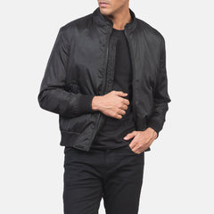 Wylin Black Leather Bomber Jacket