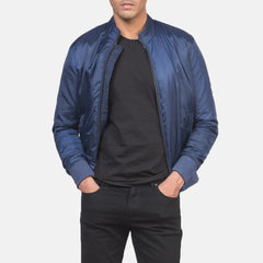 Wylin Blue Leather Bomber Jacket