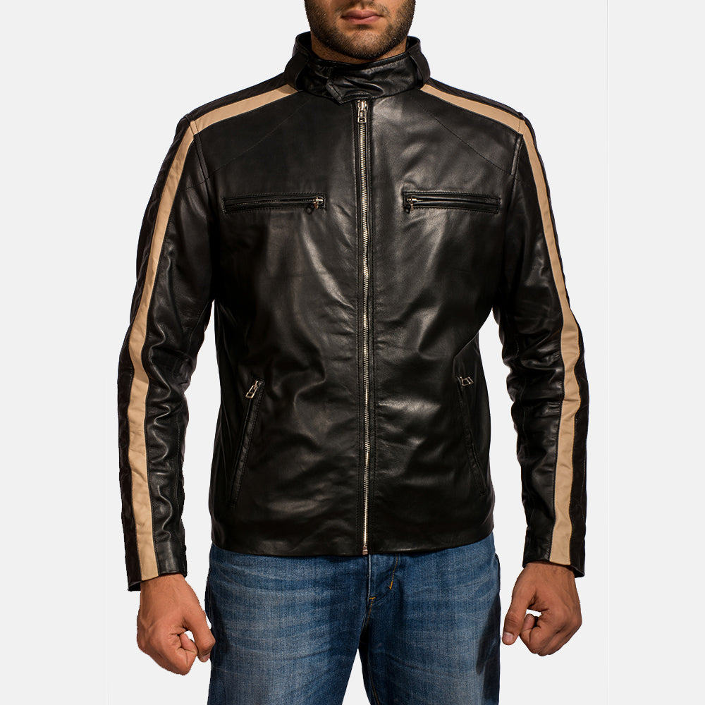 Wypum Black Leather Biker Jacket