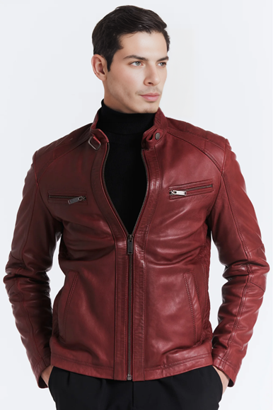 Crimson Biker Leather Jacket
