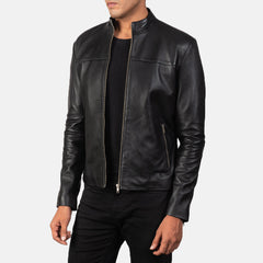 Wykin Black Leather Biker Jacket