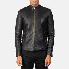 Wykin Black Leather Biker Jacket