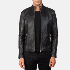 Wykin Black Leather Biker Jacket