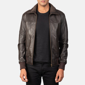 Rokin Brown Leather Bomber Jacket