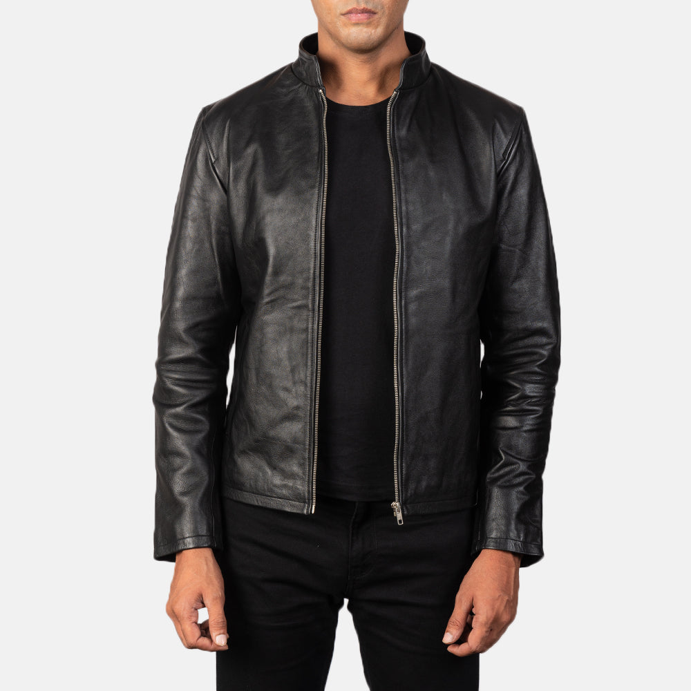Vabos Black Leather Biker Jacket