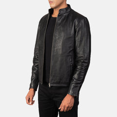 Vabos Black Leather Biker Jacket