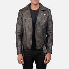 Qumas Brown Leather Biker Jacket