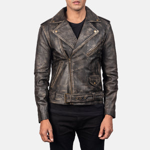 Qumas Brown Leather Biker Jacket