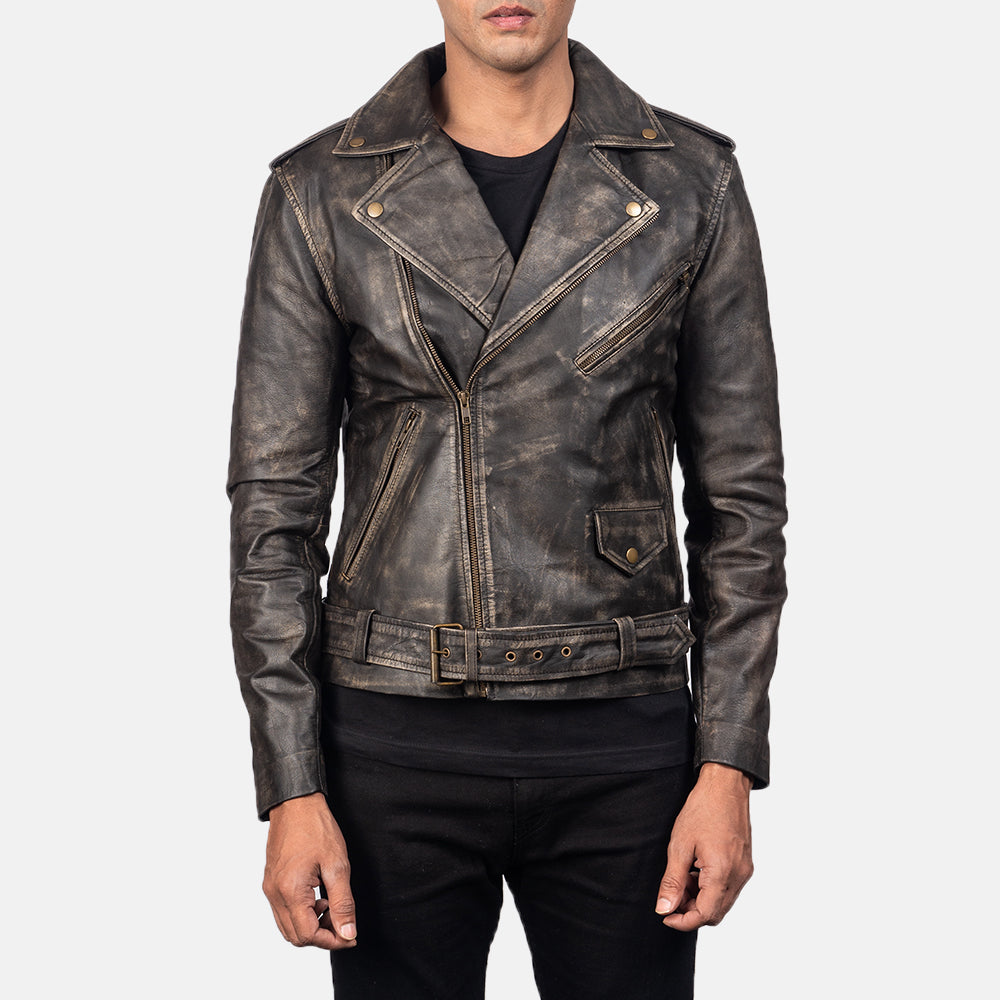Qumas Brown Leather Biker Jacket