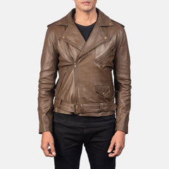 Qumas Mocha Leather Biker Jacket