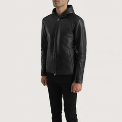 Jogel Black Leather Hooded Jacket