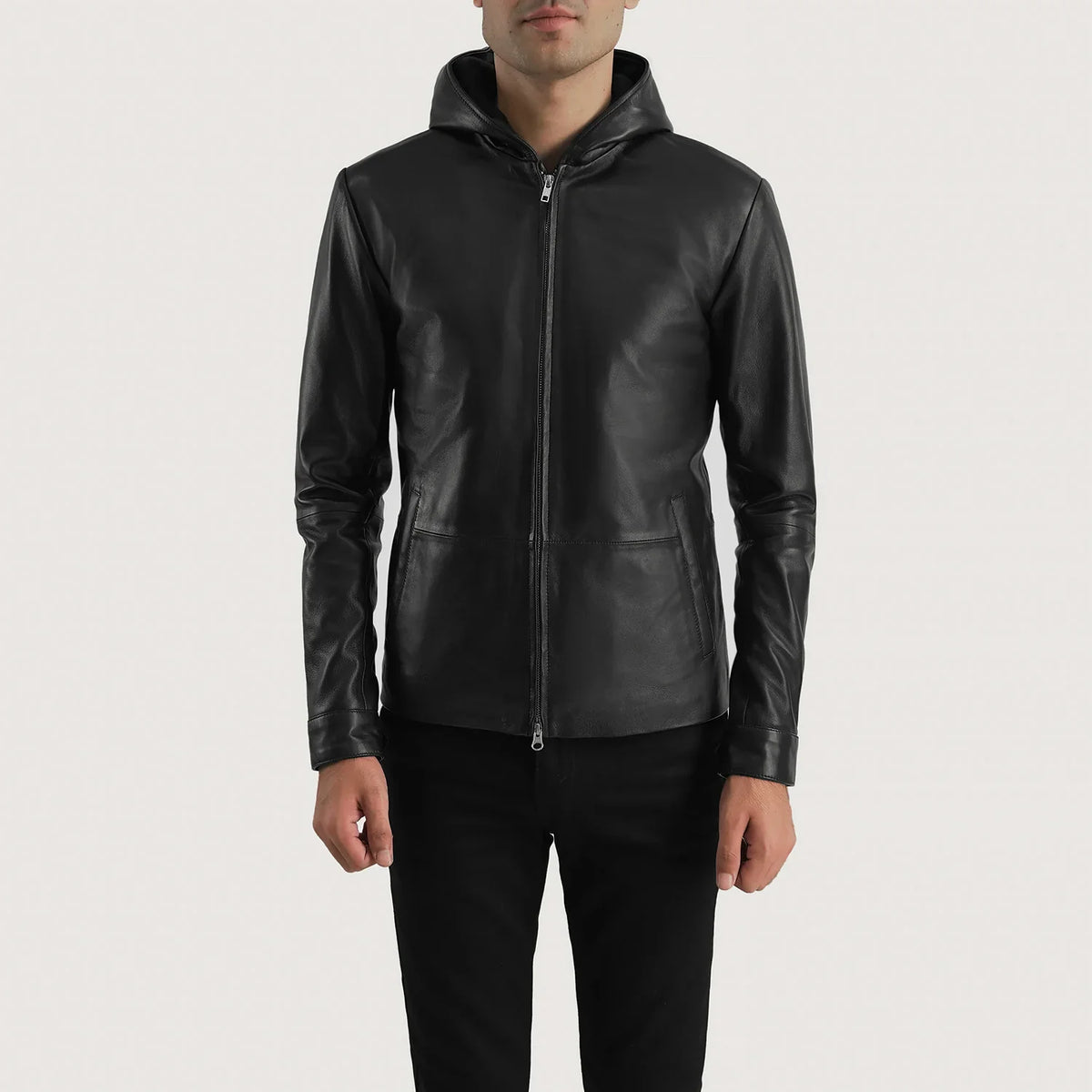 Jogel Black Leather Hooded Jacket