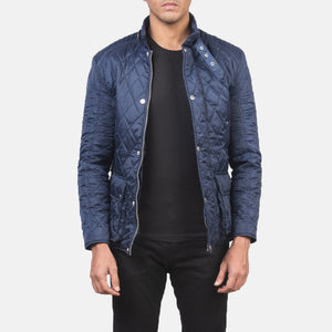 Nogon Blue Leather Quilted Jacket