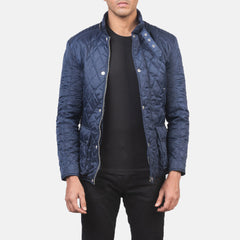 Nogon Blue Leather Quilted Jacket