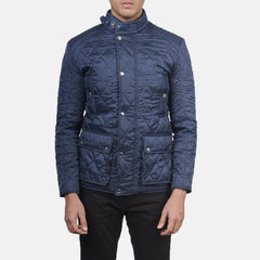 Nogon Blue Leather Quilted Jacket