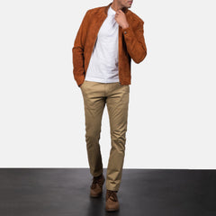 Takon Brown Suede Bomber Jacket