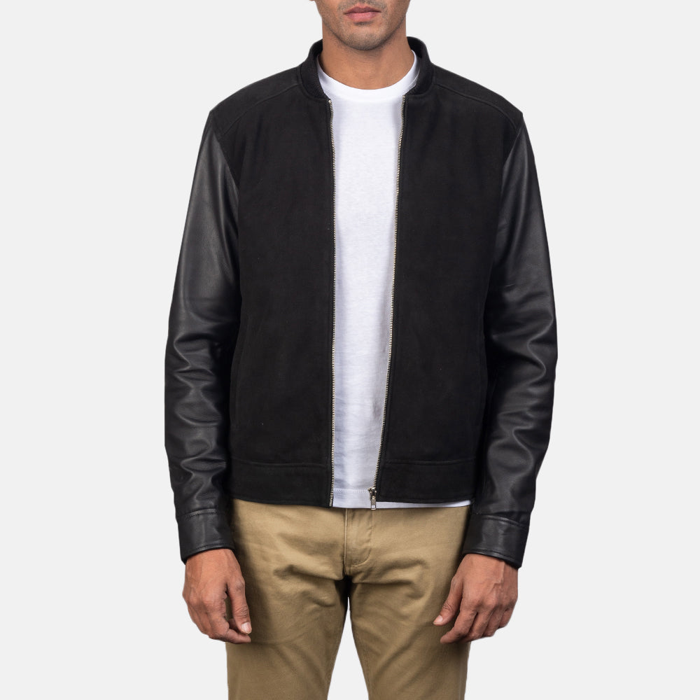 Takon Black Leather Bomber Jacket