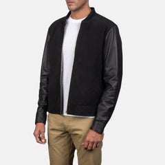 Takon Black Leather Bomber Jacket